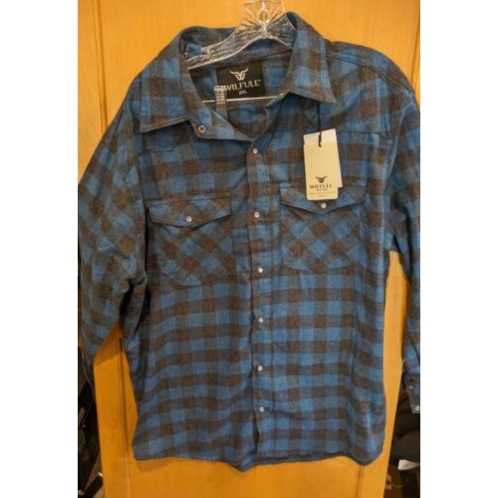 Wilfull Wear Shirt Plaid Pearl Snap Up Collar Long Sleeve Country XXL Runs XL